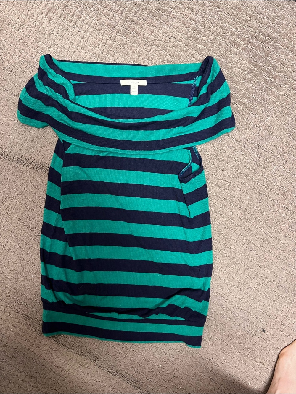 Anthropologie Teal and Navy Striped Off-Shoulder Top